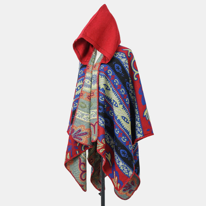 Buddha Stones Jesienno-zimowy damski szal z kapturem w geometryczny wzór paisley boho - image 10