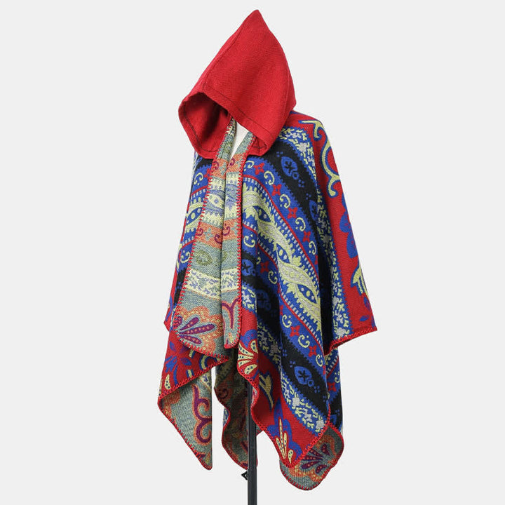 Buddha Stones Jesienno-zimowy damski szal z kapturem w geometryczny wzór paisley boho - image 10