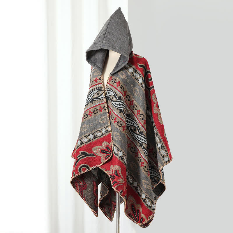 Buddha Stones Jesienno-zimowy damski szal z kapturem w geometryczny wzór paisley boho - image 21
