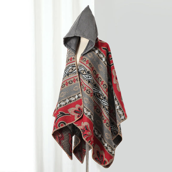 Buddha Stones Jesienno-zimowy damski szal z kapturem w geometryczny wzór paisley boho - image 21