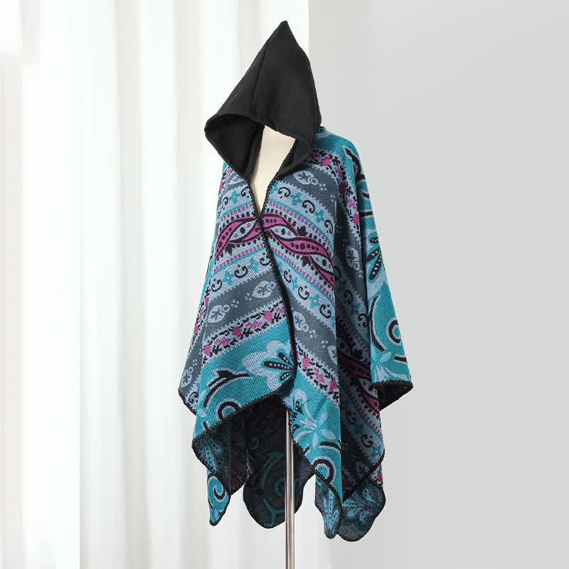 Buddha Stones Jesienno-zimowy damski szal z kapturem w geometryczny wzór paisley boho - image 14