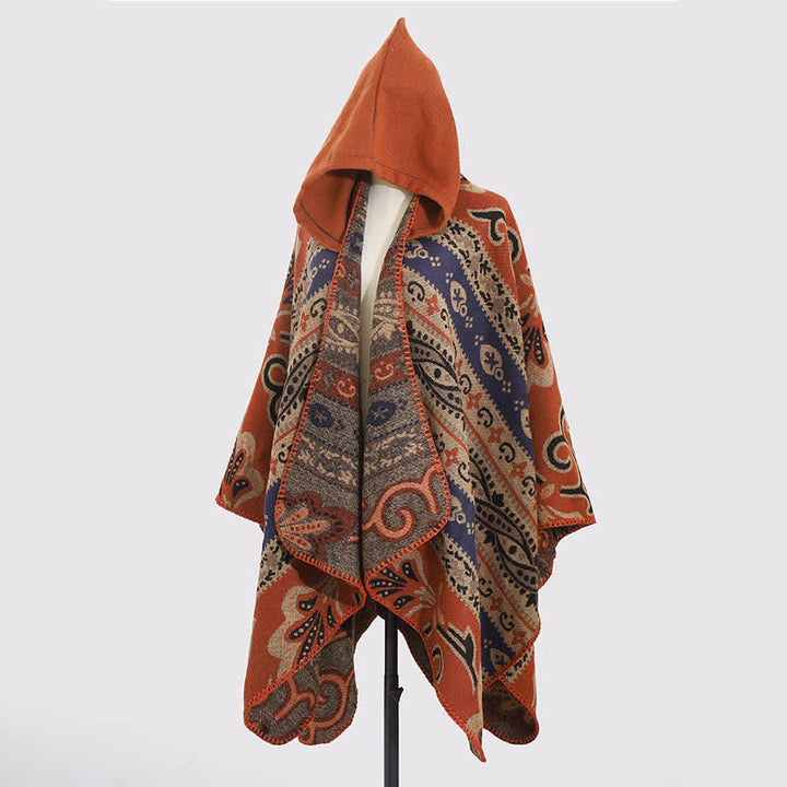 Buddha Stones Jesienno-zimowy damski szal z kapturem w geometryczny wzór paisley boho - image 2