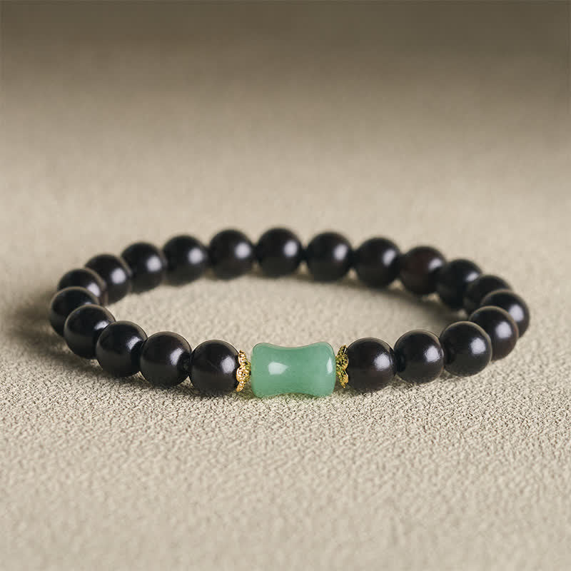Buddha Stones Bransoletka unisex z drewna hebanowego i zielonego sandału z naturalnym usłojeniem - Drewno hebanowe (równowaga ♥ spokój) - image 0