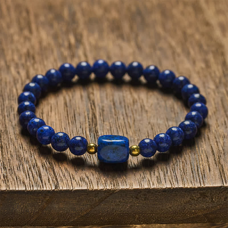 Buddha Stones Minimalistyczna bransoletka mądrości z rozciągliwych koralików z lapis lazuli - image 1
