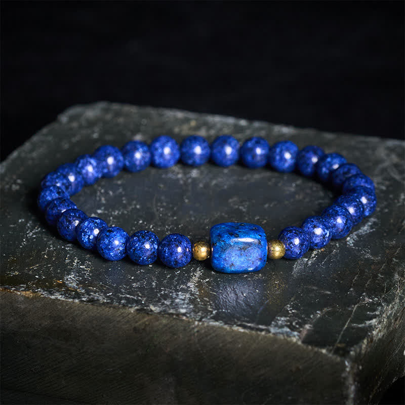 Buddha Stones Minimalistyczna bransoletka mądrości z rozciągliwych koralików z lapis lazuli - Lapis Lazuli (Równowaga ♥ Spokój) - image 0