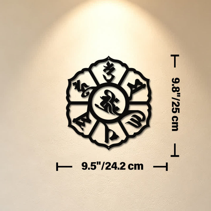 Buddha Stones Om Mani Padme Hum Mądrość Żelazo Metal Znaczące Symbole Ścienne Sztuka - Ok. 24,2 cm x 25 cm x 0,1 cm / 9,53 cala x 9,84 cala x 0,04 cala - image 2