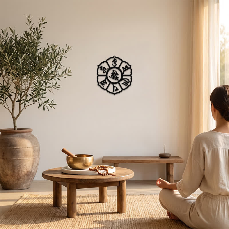 Buddha Stones Om Mani Padme Hum Mądrość Żelazo Metal Znaczące Symbole Ścienne Sztuka - image 5