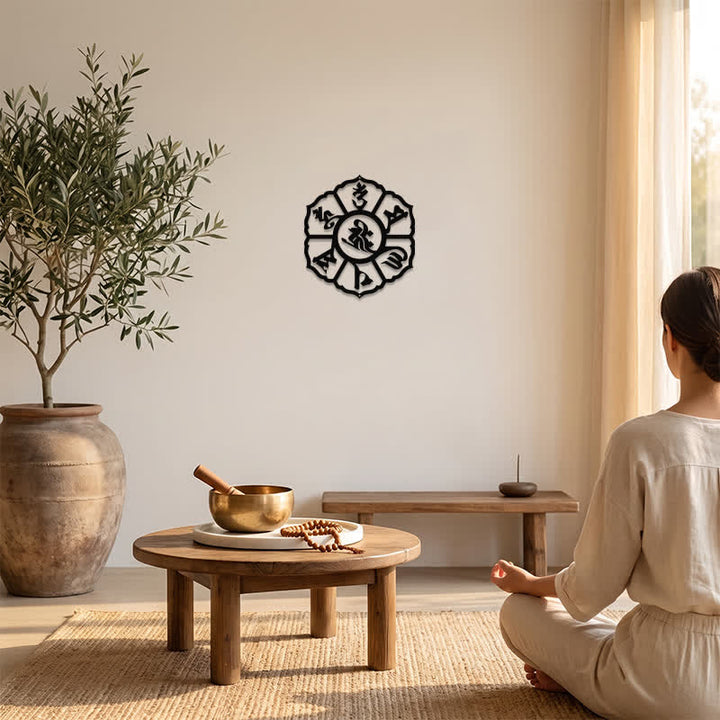 Buddha Stones Om Mani Padme Hum Mądrość Żelazo Metal Znaczące Symbole Ścienne Sztuka - image 5