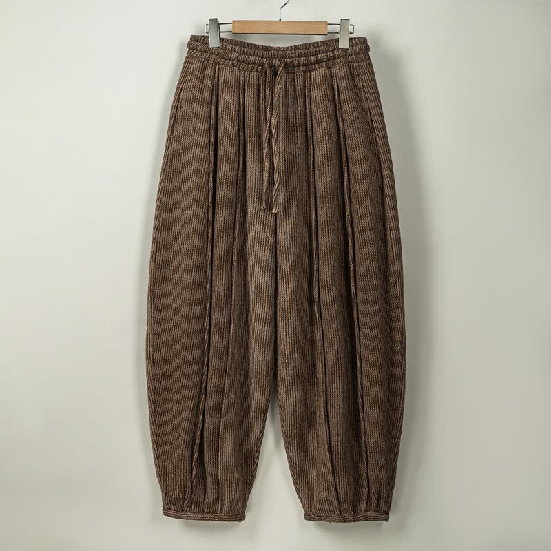 Buddha Stones Spodnie haremowe męskie na jesień i zimę, luźne, vintage, ze ściągaczem i kieszeniami - SaddleBrown - US/UK/AU46， EU56 (5XL) - image 0