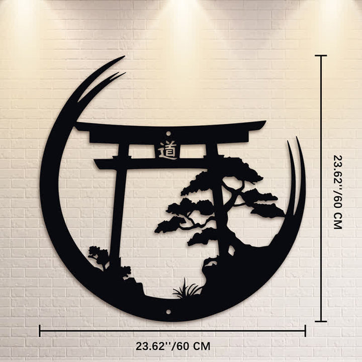 Buddha Stones Matowa czarna torii i metal sosnowy – symbole na ścianę - Ok. 60 cm x 60 cm x 0,12 cm / 23,62 cala x 23,62 cala x 0,05 cala - image 13