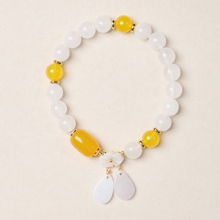 Buddha Stones Elegancka bransoletka z białego chalcedonu i czarnego agatu z kwiatowym wzorem - image 5