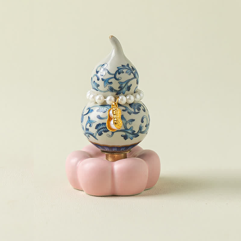 Buddha Stones Niebiesko-biała ceramiczna obrotowa tykwa Lotus Mindful Living Decor - Różowa podstawa ok. 4,8 cm × 4,8 cm × 8,5 cm - image 8