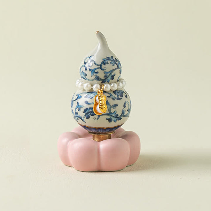 Buddha Stones Niebiesko-biała ceramiczna obrotowa tykwa Lotus Mindful Living Decor - Różowa podstawa ok. 4,8 cm × 4,8 cm × 8,5 cm - image 8