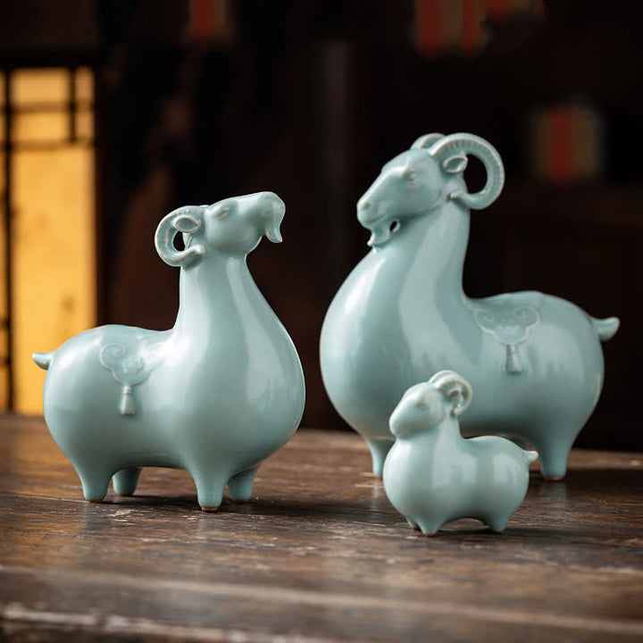Buddha Stones Ceramiczna koza przynosi dobrobyt, słodka dekoracja zwierzęca - image 10