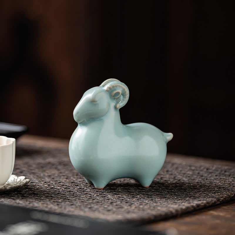 Buddha Stones Ceramiczna koza przynosi dobrobyt, słodka dekoracja zwierzęca - image 3