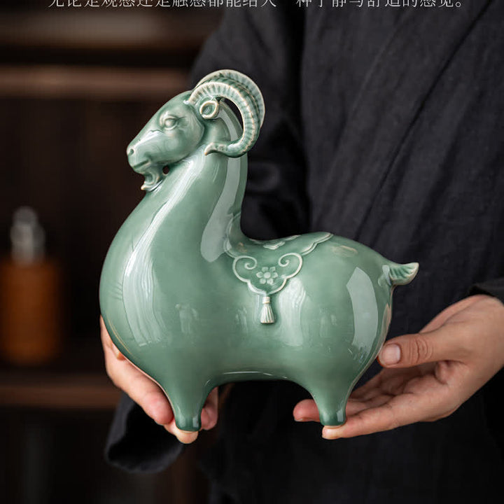 Buddha Stones Ceramiczna koza przynosi dobrobyt, słodka dekoracja zwierzęca - image 19