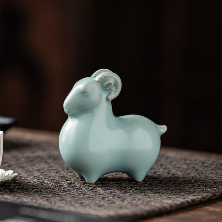 Buddha Stones Ceramiczna koza przynosi dobrobyt, słodka dekoracja zwierzęca - image 2
