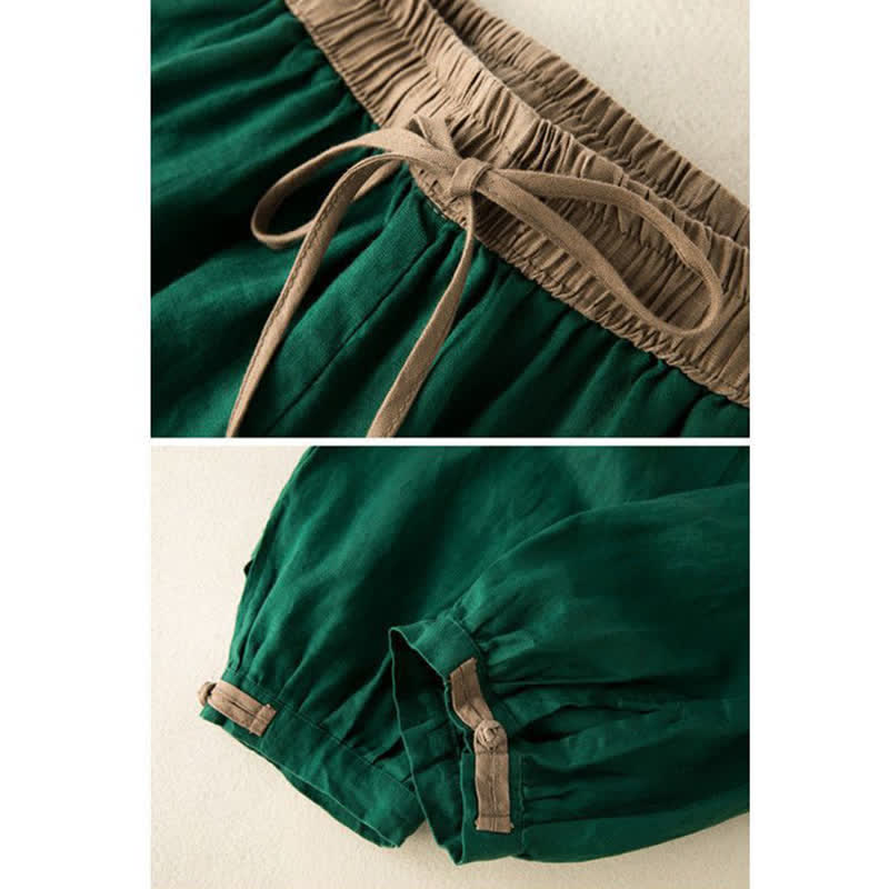 Spodnie haremowe damskie Buddha Stones Plain Cotton Drawstring z kieszeniami - image 13