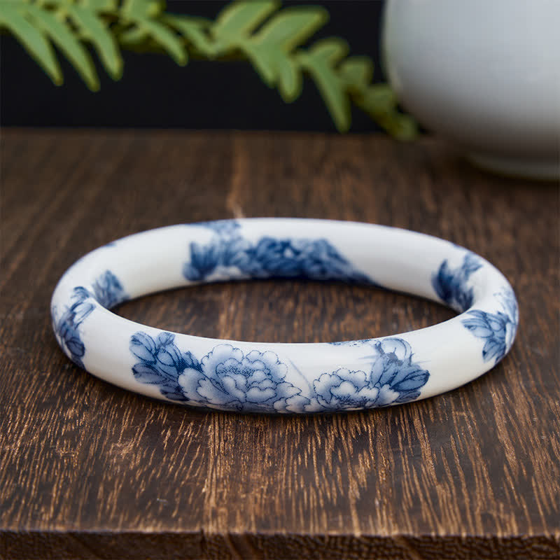Buddha Stones Bransoletka ceramiczna Purity Blue Peony Floral - Okrągły - image 0