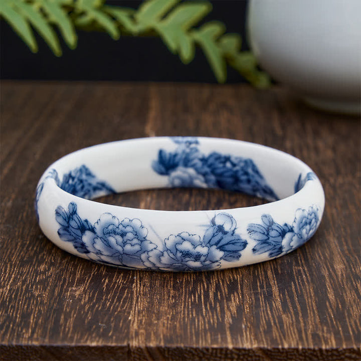 Buddha Stones Bransoletka ceramiczna Purity Blue Peony Floral - Szeroki - image 6