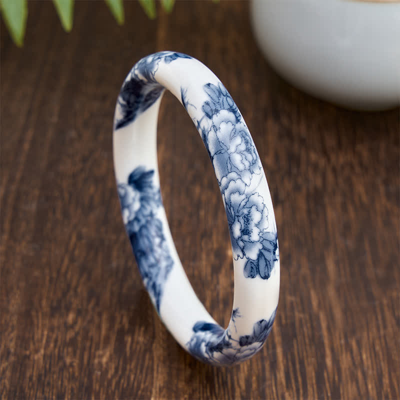 Buddha Stones Bransoletka ceramiczna Purity Blue Peony Floral - image 2