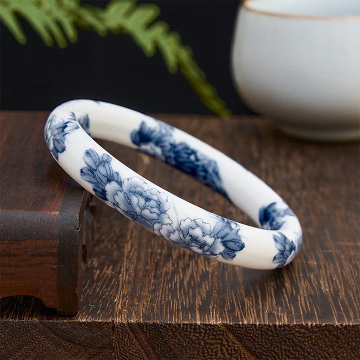 Buddha Stones Bransoletka ceramiczna Purity Blue Peony Floral - image 1