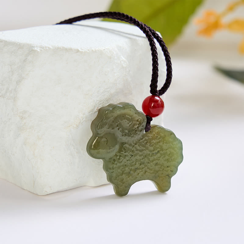 Buddha Stones Naszyjnik z zielonym jadeitem hetian w kształcie kozy z chińskim znakiem zodiaku - Jadeit (Szczęście ♥Ochrona) - image 0