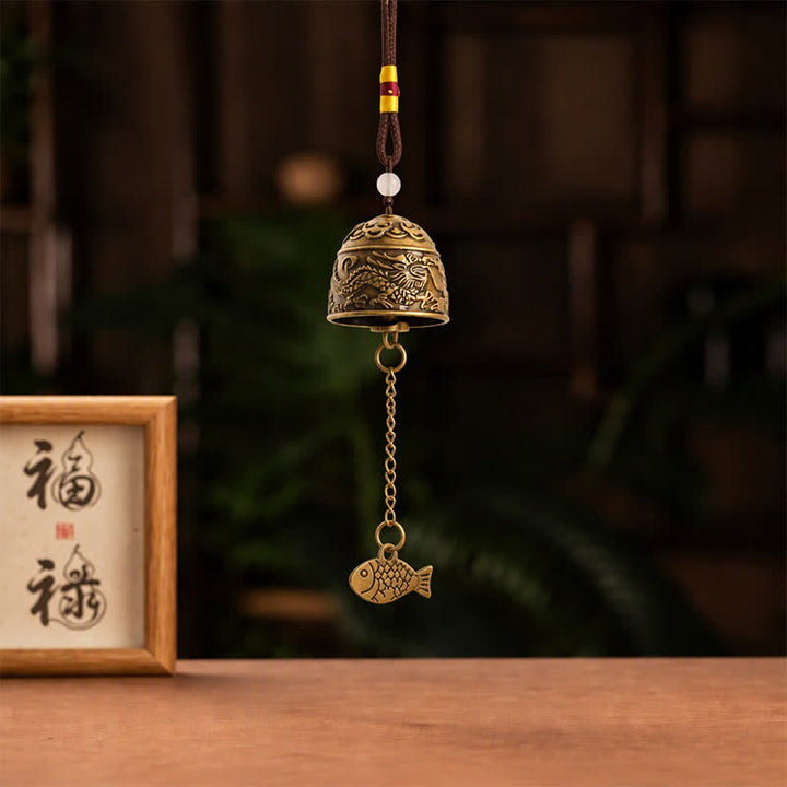Buddha Stones Dzwonki i dzwonki szczęścia Copper Double Dragon Koi Fish - image 2