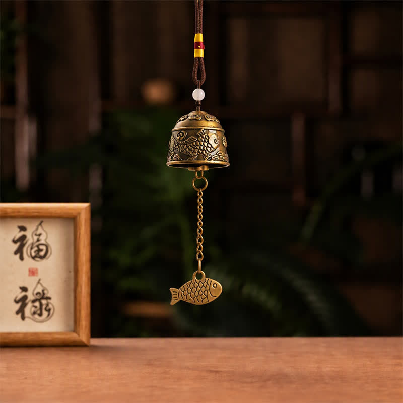 Buddha Stones Dzwonki i dzwonki szczęścia Copper Double Dragon Koi Fish - image 9