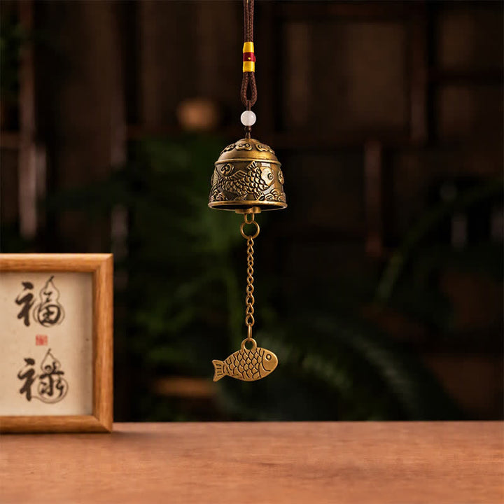 Buddha Stones Dzwonki i dzwonki szczęścia Copper Double Dragon Koi Fish - image 9