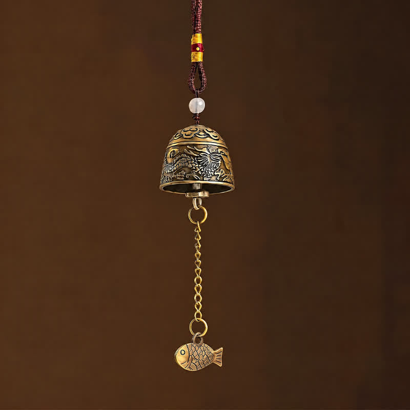 Buddha Stones Dzwonki i dzwonki szczęścia Copper Double Dragon Koi Fish - image 1