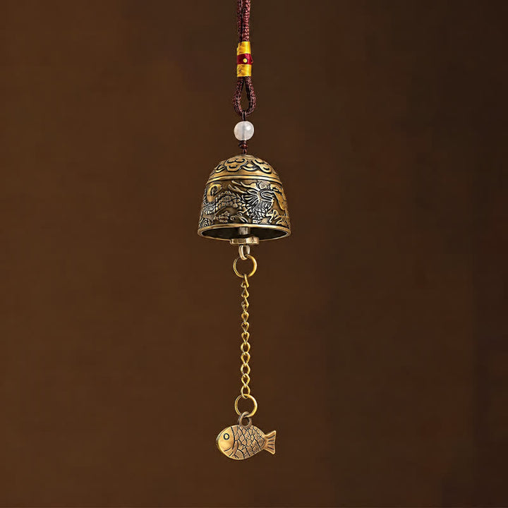 Buddha Stones Dzwonki i dzwonki szczęścia Copper Double Dragon Koi Fish - image 1