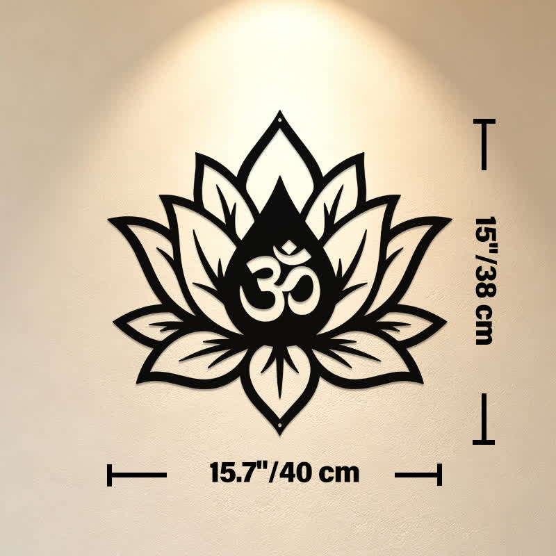 Buddha Stones Metalowy lotos OM Mindfulness Zen Znaczące symbole Ścienne - Ok. 40 cm x 38,0 cm x 0,1 cm / 15,75 cala x 14,96 cala x 0,04 cala - image 8
