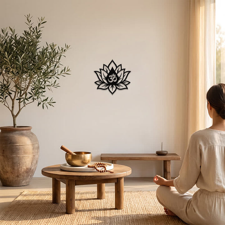 Buddha Stones Metalowy lotos OM Mindfulness Zen Znaczące symbole Ścienne - image 5