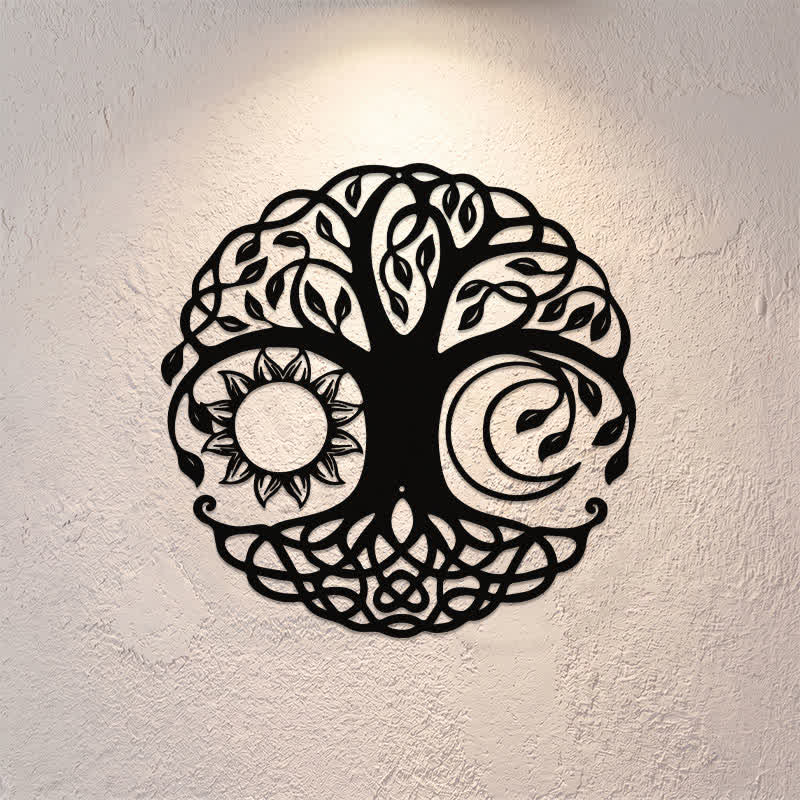Buddha Stones Metalowe Drzewo Życia Jedność Słońce Księżyc Okrągły Znaczący Symbol Ścienny - image 0