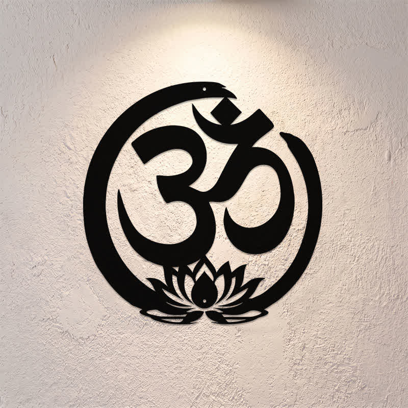 Buddha Stones Święte metalowe koło OM Lotus z symbolami o znaczeniu ściennym - image 0