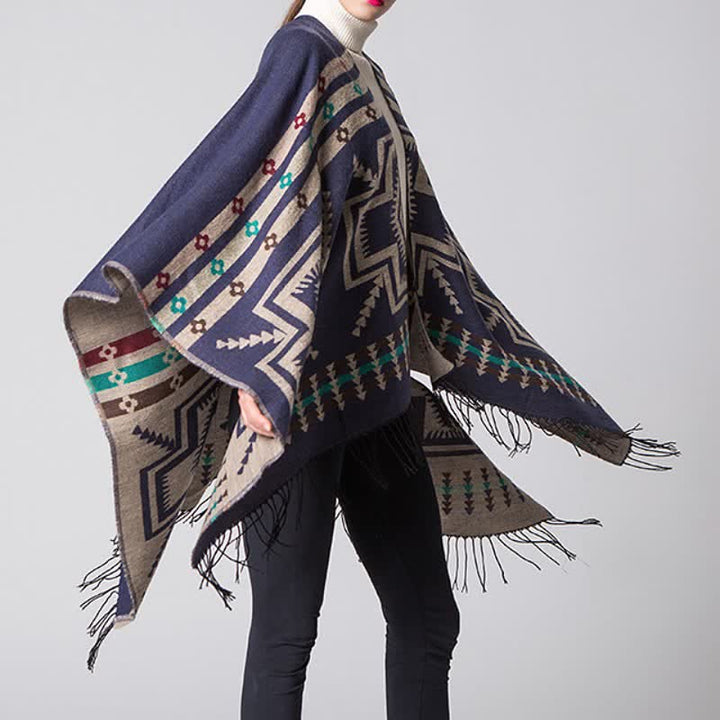 Buddha Stones Jesienno-zimowy geometryczny szal damski z frędzlami w stylu boho - image 16