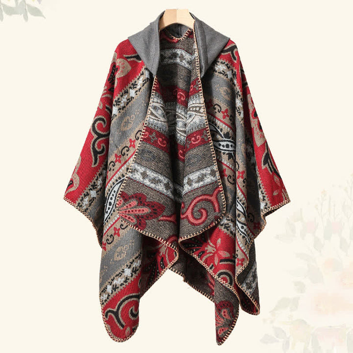 Buddha Stones Jesienno-zimowy damski szal z kapturem w geometryczny wzór paisley boho - image 20