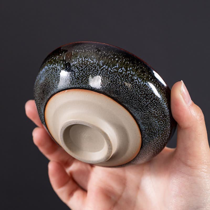 Buddha Stones Ceramiczna filiżanka do herbaty z ciemnobrązowym nakrapianym liściem klonu - image 3