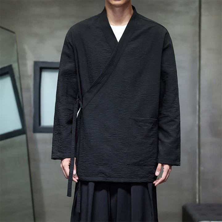 Buddha Stones Minimalistyczne, męskie kimono ze ściągaczem w stylu Spring Tang z kieszenią - Czarny - US/UK/AU48， EU58 (4XL) - image 16