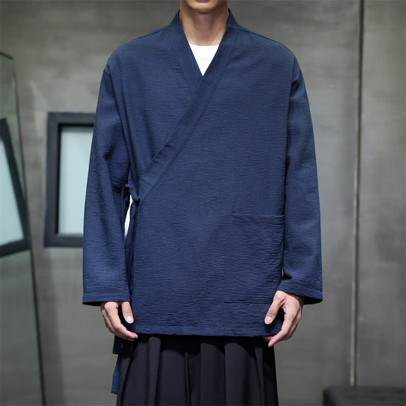 Buddha Stones Minimalistyczne, męskie kimono ze ściągaczem w stylu Spring Tang z kieszenią - MidnightBlue - US/UK/AU48， EU58 (4XL) - image 6