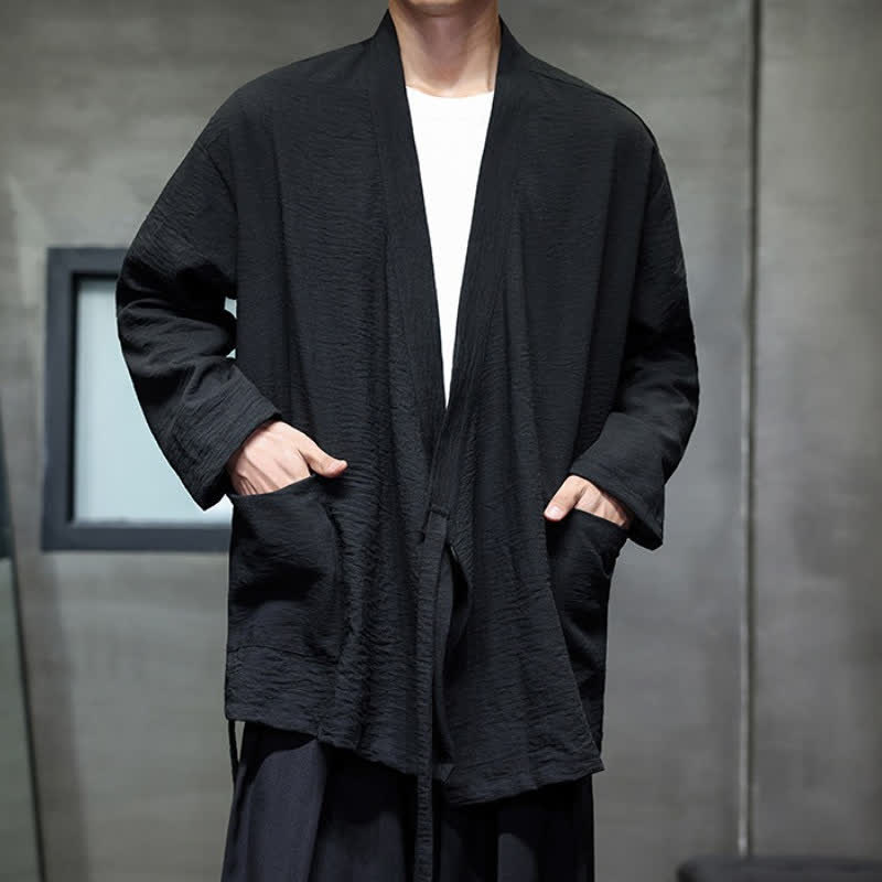 Buddha Stones Minimalistyczne, męskie kimono ze ściągaczem w stylu Spring Tang z kieszenią - image 18