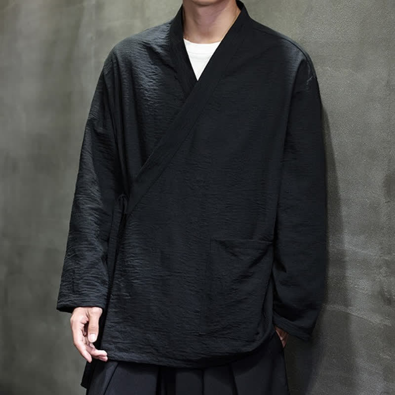 Buddha Stones Minimalistyczne, męskie kimono ze ściągaczem w stylu Spring Tang z kieszenią - image 19