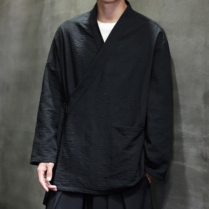 Buddha Stones Minimalistyczne, męskie kimono ze ściągaczem w stylu Spring Tang z kieszenią - image 19