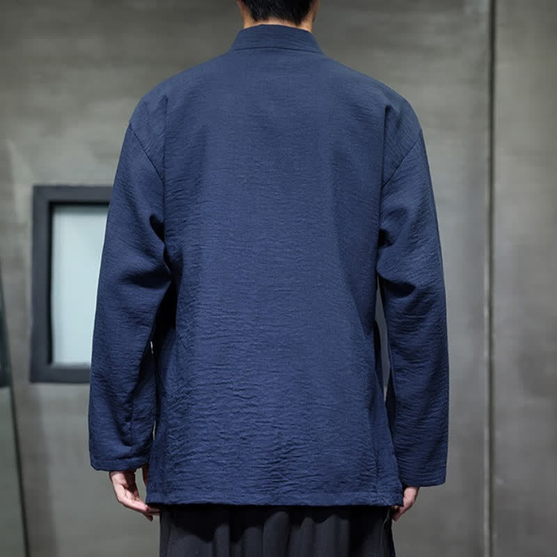 Buddha Stones Minimalistyczne, męskie kimono ze ściągaczem w stylu Spring Tang z kieszenią - image 10
