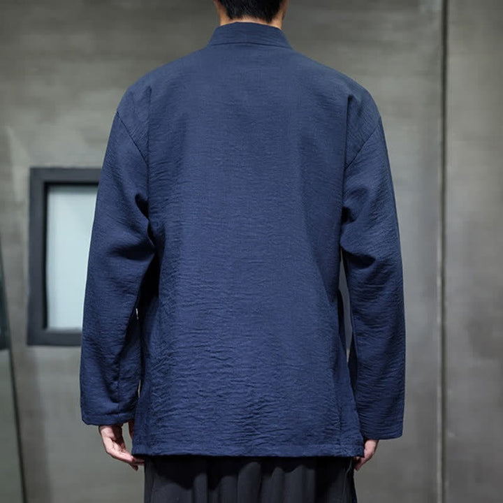Buddha Stones Minimalistyczne, męskie kimono ze ściągaczem w stylu Spring Tang z kieszenią - image 10