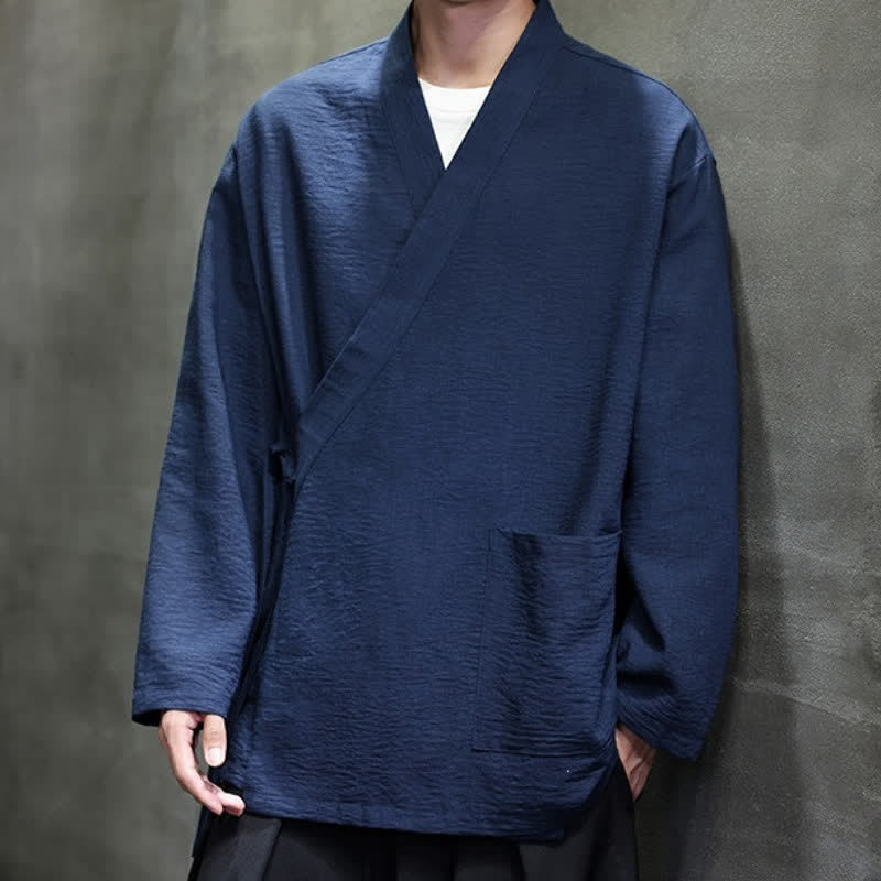 Buddha Stones Minimalistyczne, męskie kimono ze ściągaczem w stylu Spring Tang z kieszenią - image 11