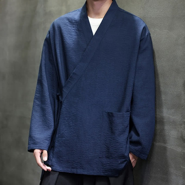 Buddha Stones Minimalistyczne, męskie kimono ze ściągaczem w stylu Spring Tang z kieszenią - image 11