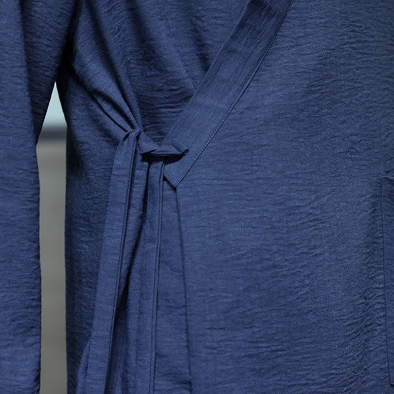 Buddha Stones Minimalistyczne, męskie kimono ze ściągaczem w stylu Spring Tang z kieszenią - image 14