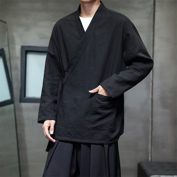 Buddha Stones Minimalistyczne, męskie kimono ze ściągaczem w stylu Spring Tang z kieszenią - image 21
